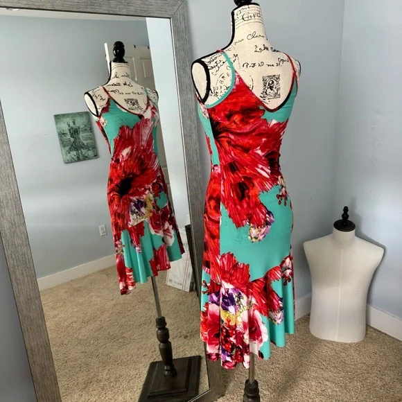 Floral Brightly Colored Asymmetrical Tropical Vacation Dress SMALL - Picture 4 of 6